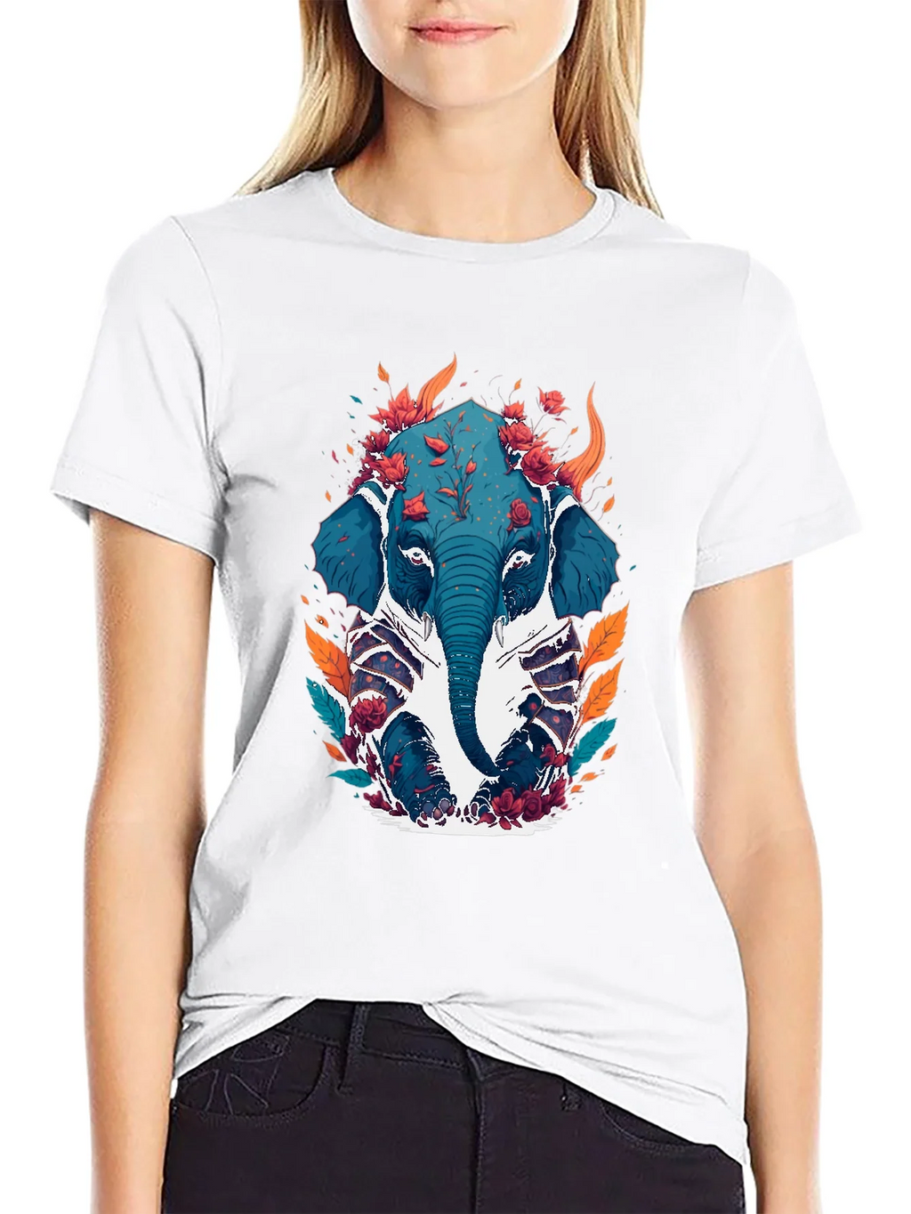 Floral Elephant Graphic Tee - Black Cotton Blend product image 8