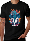Floral Elephant Graphic Tee - Black Cotton Blend product image 1