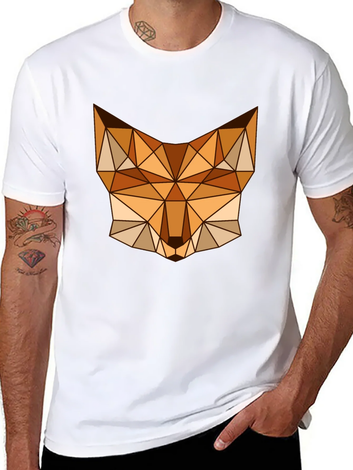 Geometric Fox Graphic Tee - Stylish Mens Black T-Shirt product image 7