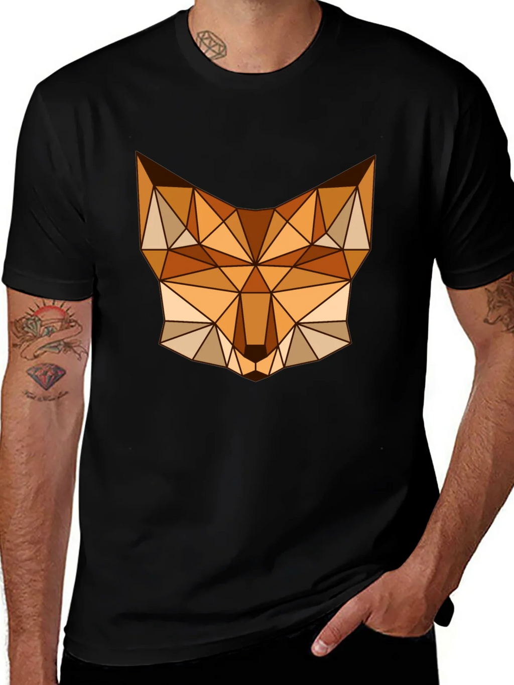Geometric Fox Graphic Tee - Stylish Mens Black T-Shirt product image 1