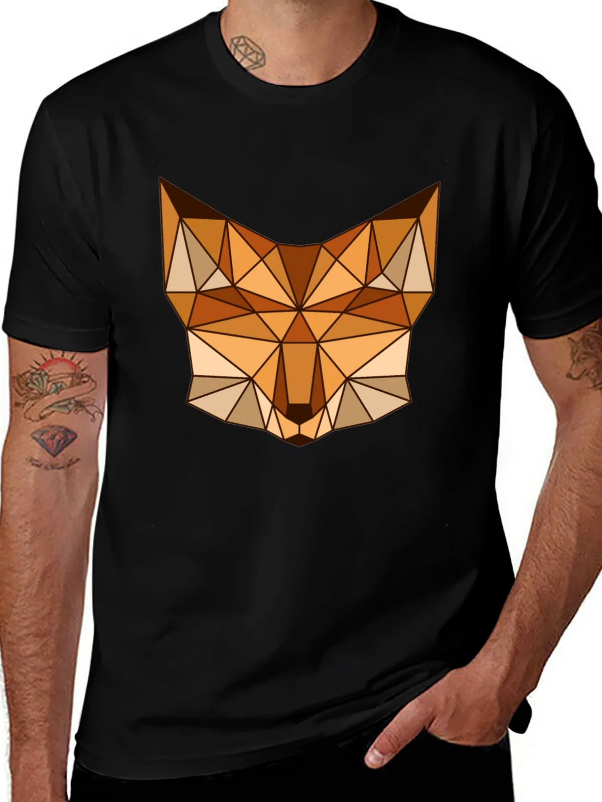 Geometric Fox Graphic Tee - Stylish Mens Black T-Shirt product image 1