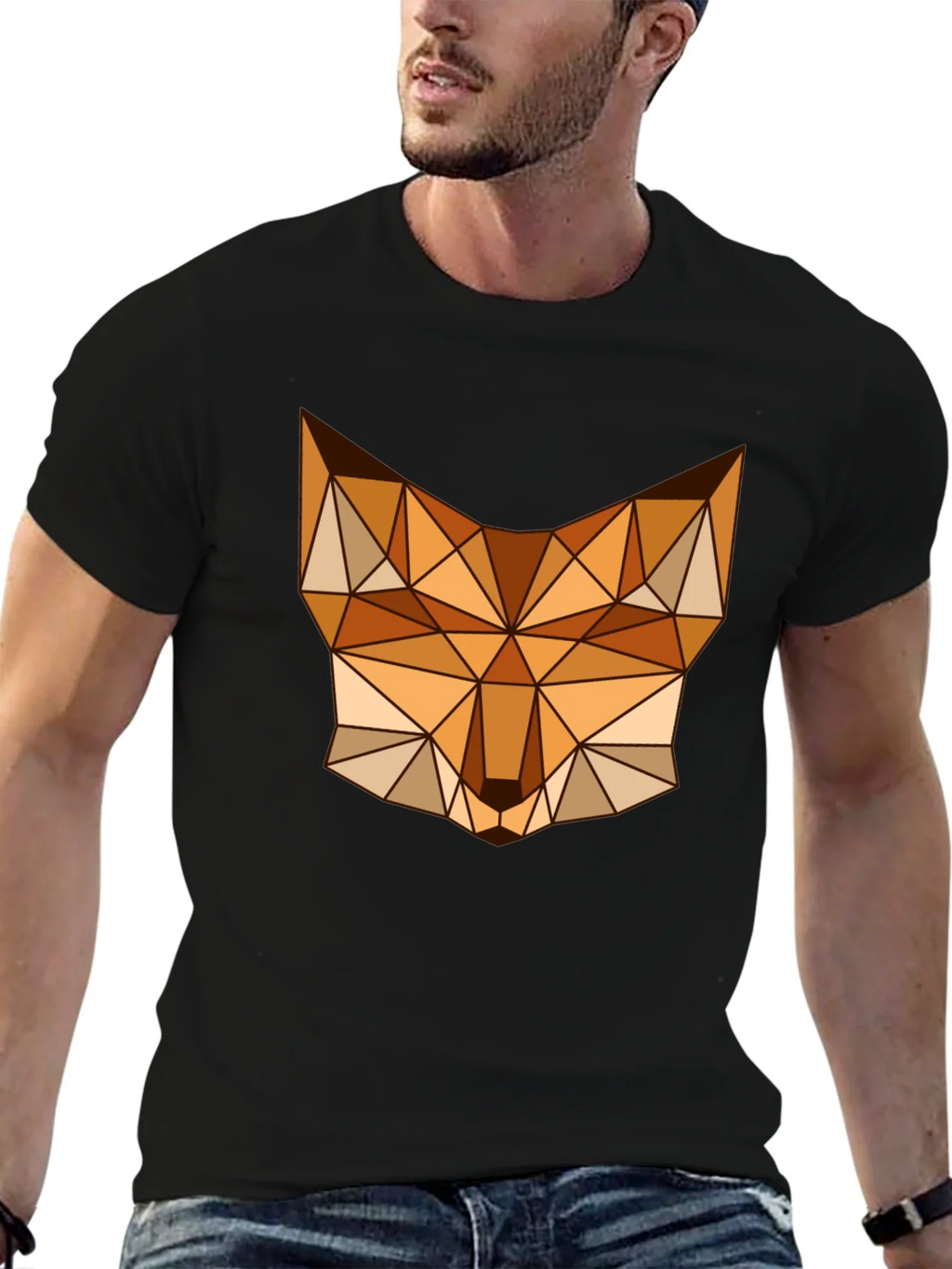 Geometric Fox Graphic Tee - Stylish Mens Black T-Shirt product image 6