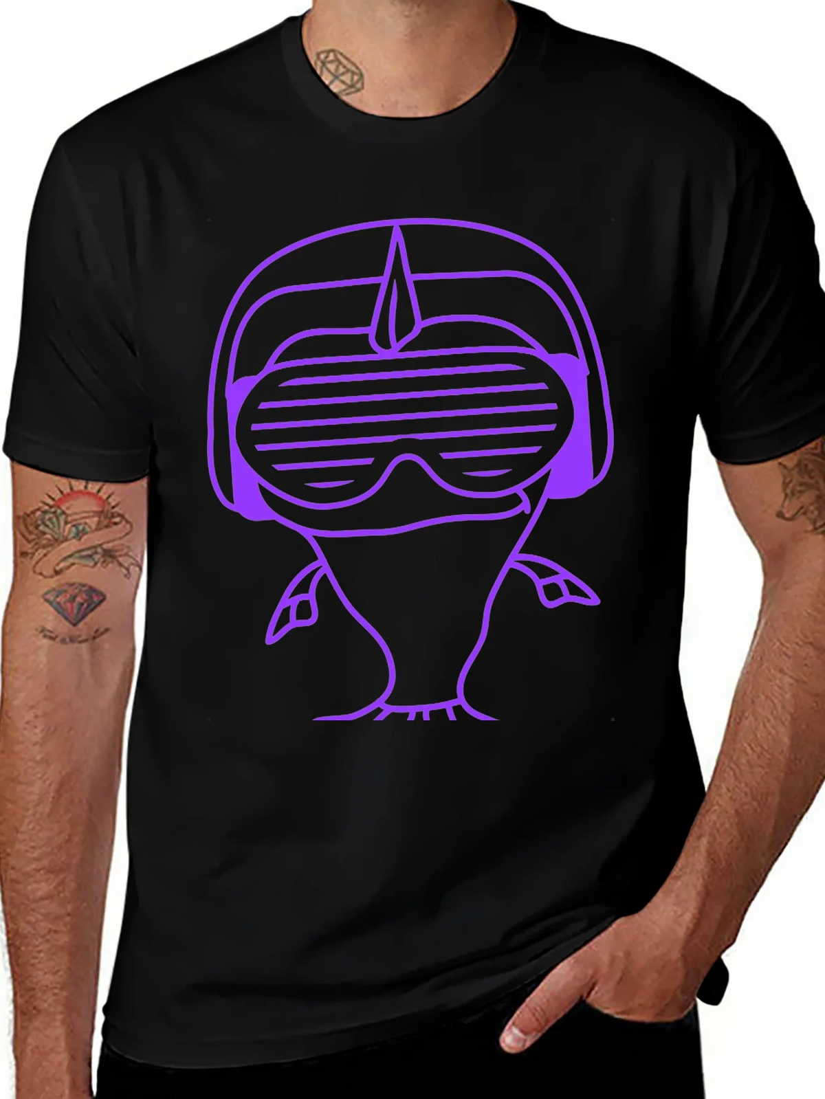 Retro Gamer Purple Graphic Print Black T-Shirt product image 1