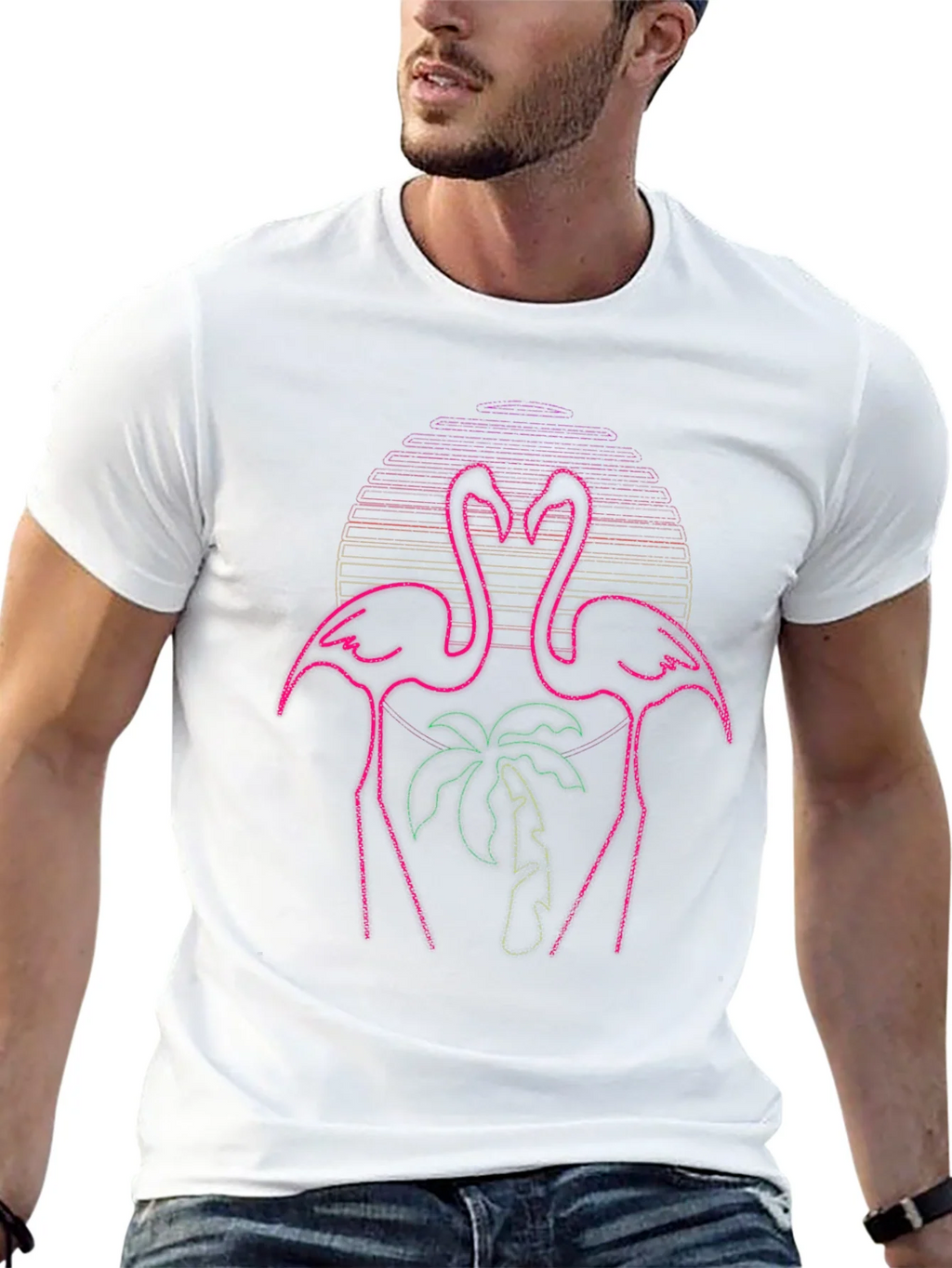 Neon Flamingo Palm Tree Graphic Tee - Black product image 7