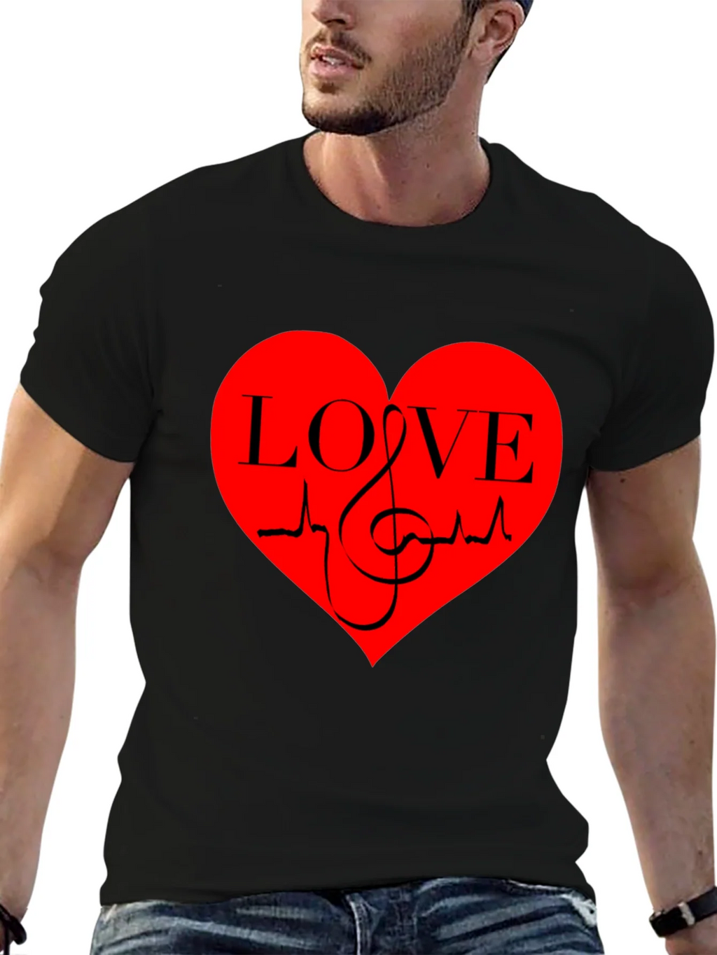 Love Music Heartbeat Graphic T-Shirt - Black product image 5