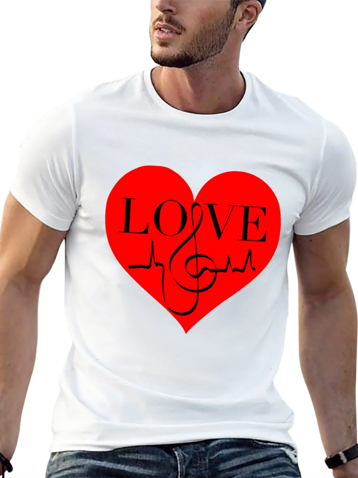 Love Music Heartbeat Graphic T-Shirt - Black product image 9