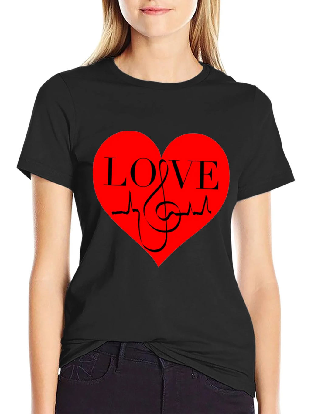 Love Music Heartbeat Graphic T-Shirt - Black product image 2