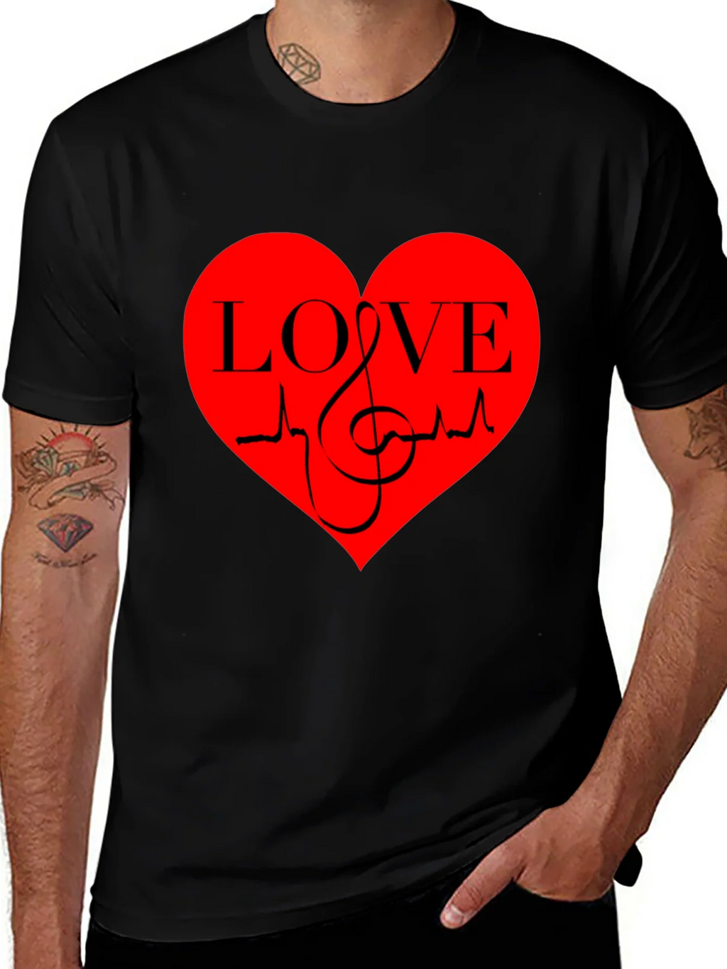 Love Music Heartbeat Graphic T-Shirt - Black product image 1
