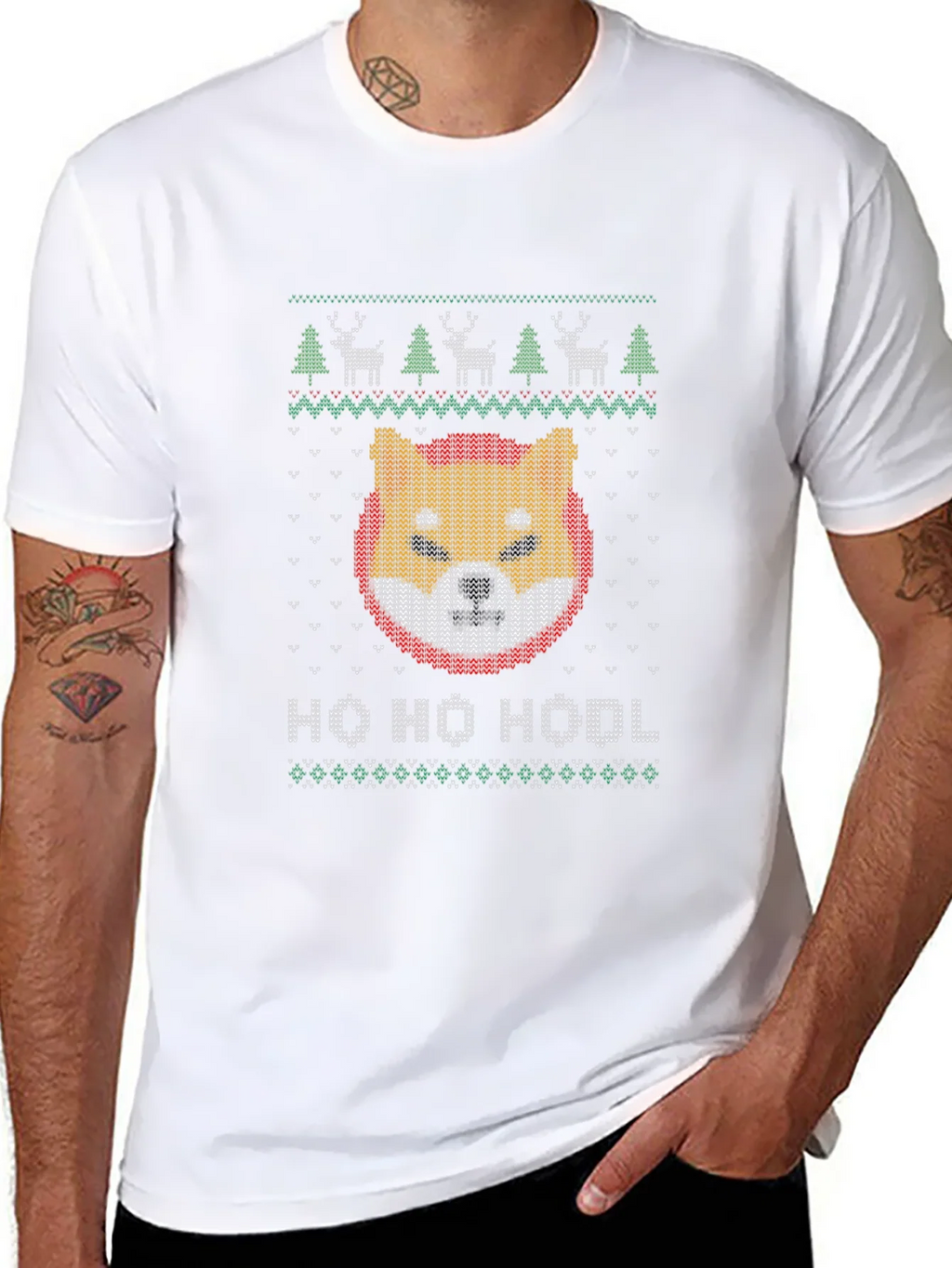 Shiba Inu HODL Ugly Christmas Sweater T-Shirt product image 6