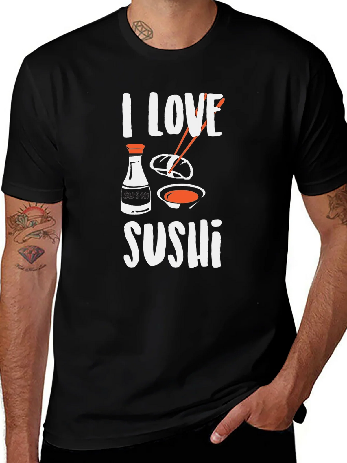 I Love Sushi Graphic Tee - Black Cotton T-Shirt product image 1
