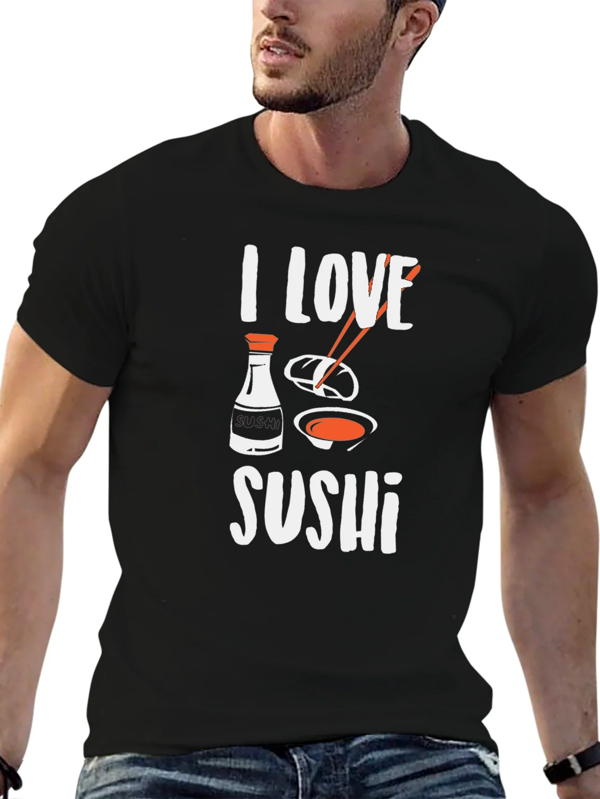 I Love Sushi Graphic Tee - Black Cotton T-Shirt product image 5