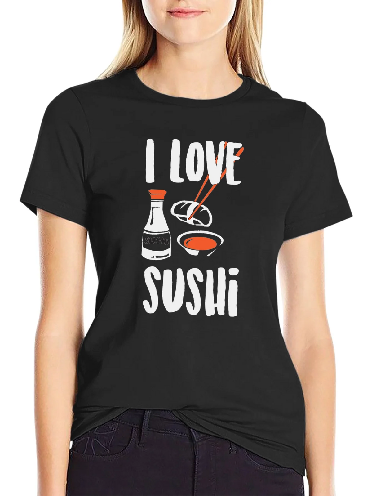 I Love Sushi Graphic Tee - Black Cotton T-Shirt product image 2