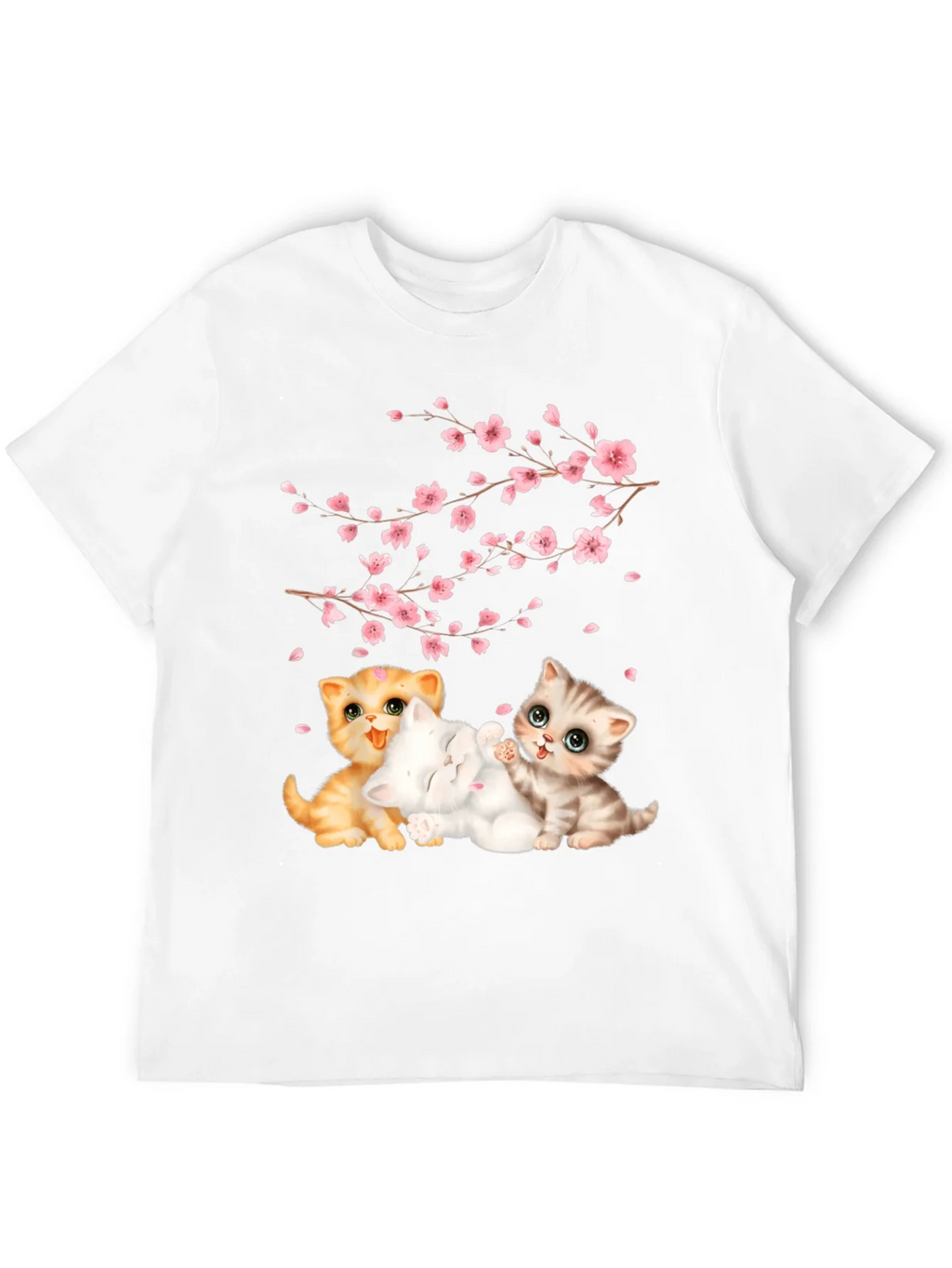 Cute Kittens & Cherry Blossoms Black T-Shirt product image 11