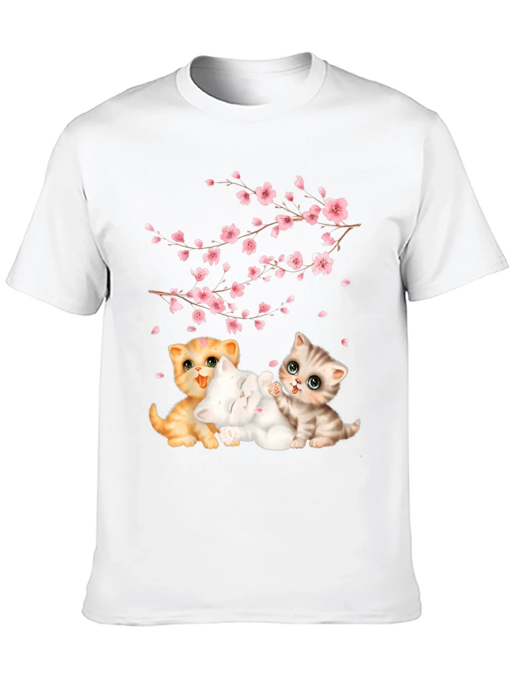 Cute Kittens & Cherry Blossoms Black T-Shirt product image 9