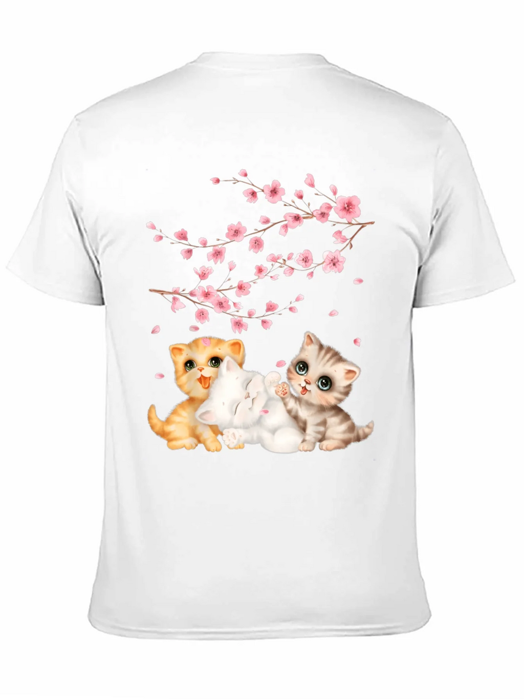 Cute Kittens & Cherry Blossoms Black T-Shirt product image 10
