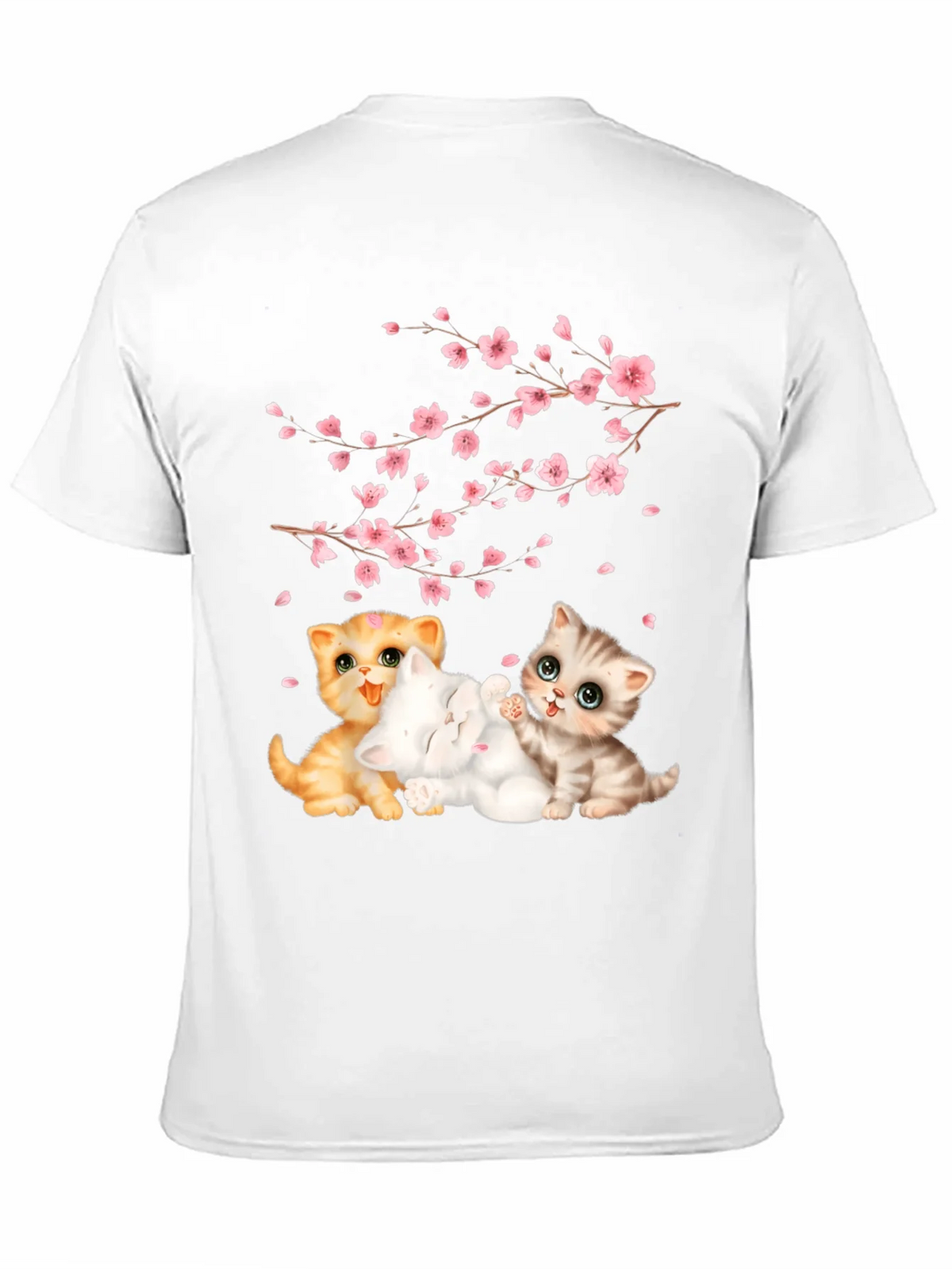 Cute Kittens & Cherry Blossoms Black T-Shirt product image 10