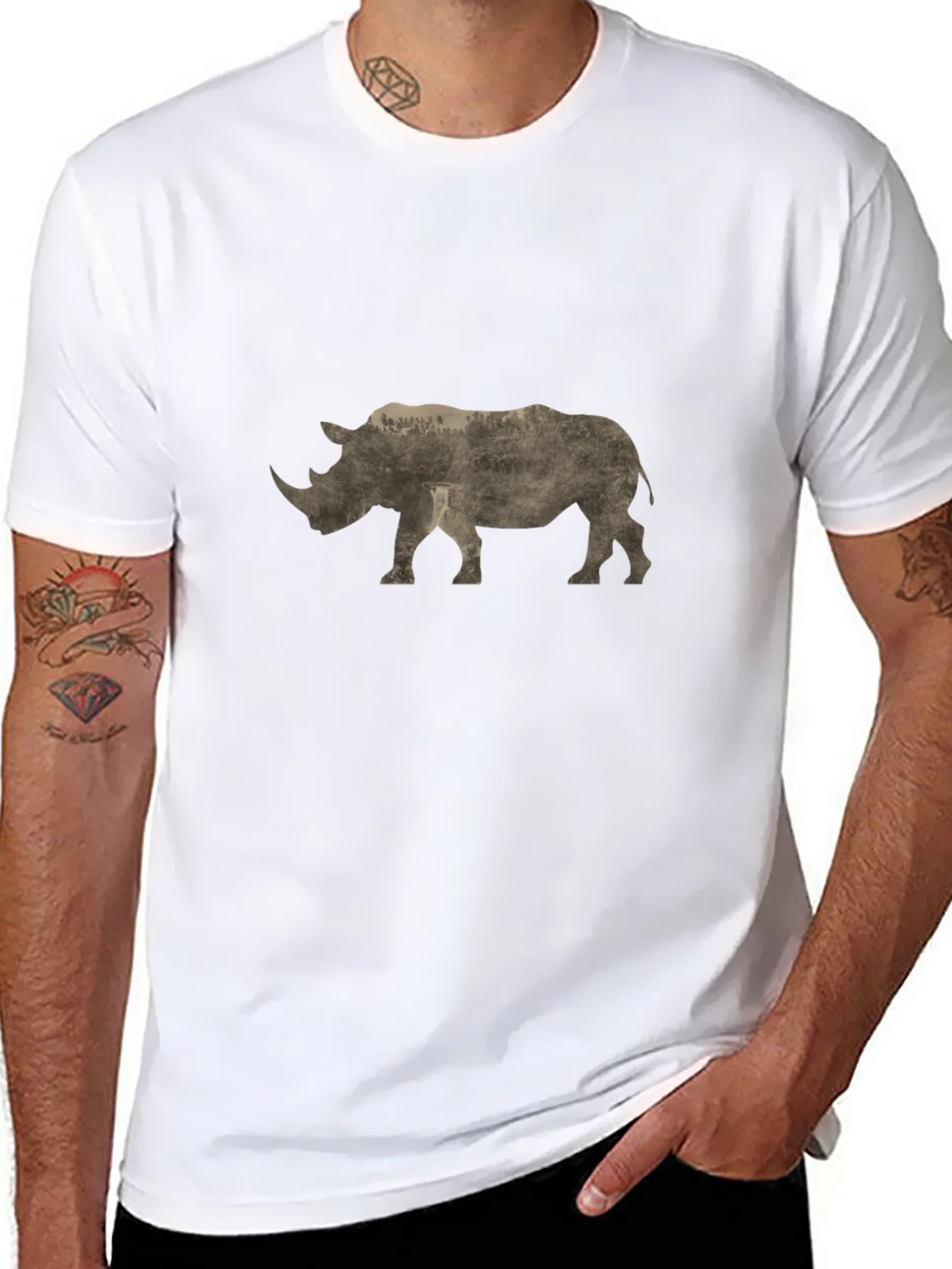 Rhinoceros Graphic Print Black T-Shirt product image 5