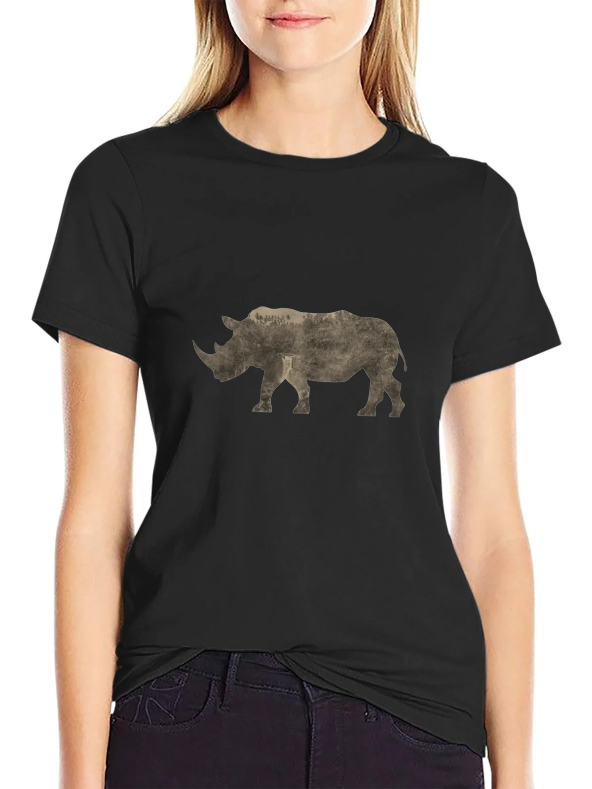 Rhinoceros Graphic Print Black T-Shirt product image 2
