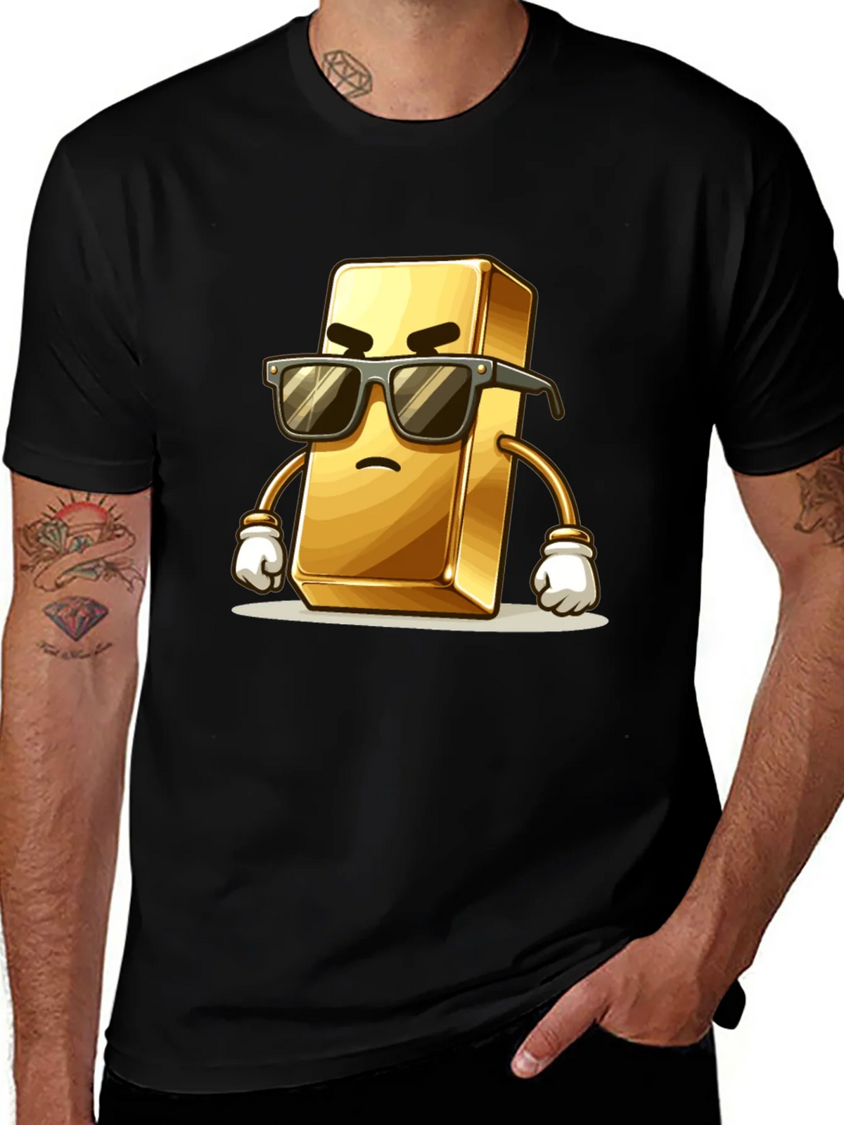 Cool Gold Bar Cartoon Graphic T-Shirt product image 1