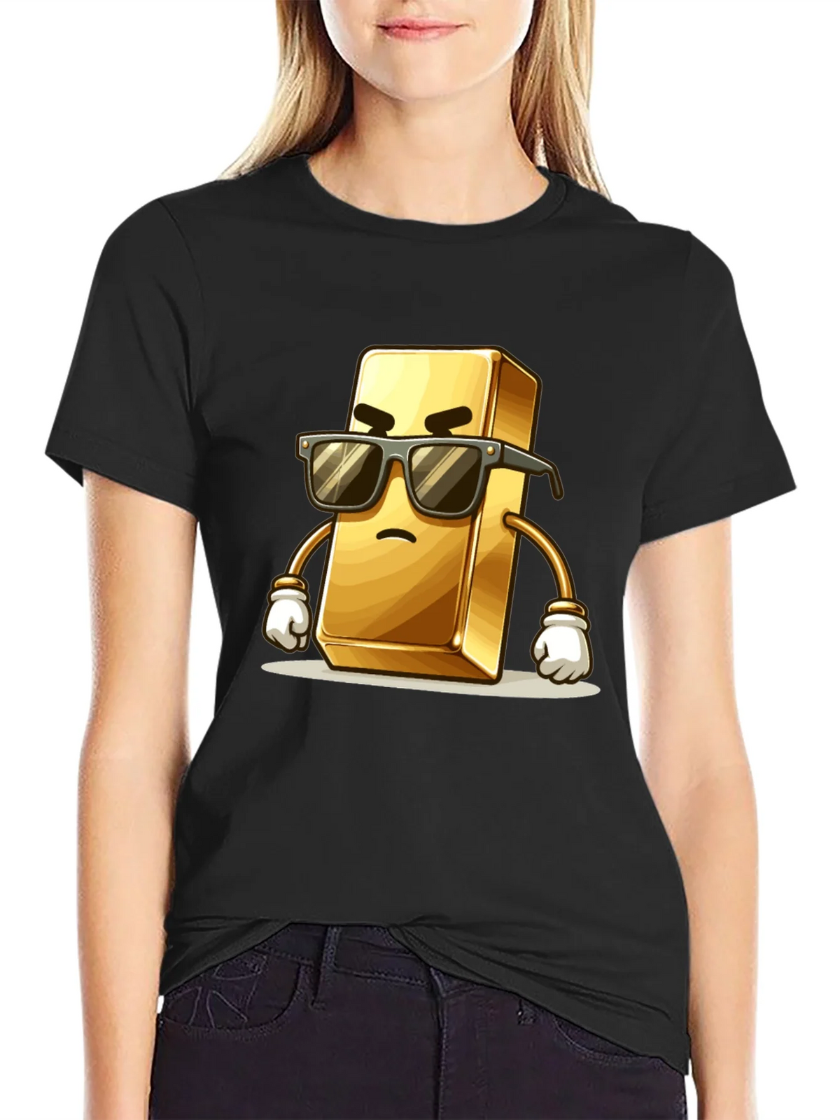 Cool Gold Bar Cartoon Graphic T-Shirt product image 2