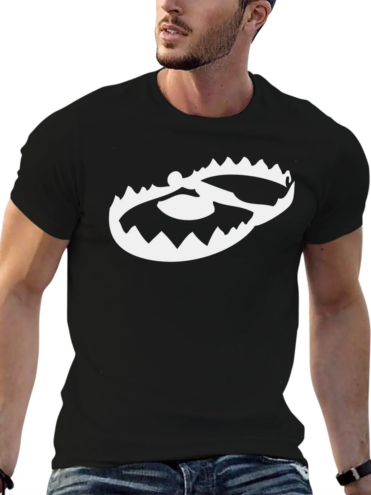 Mens Black T-Shirt with Trap Graphic product image 6