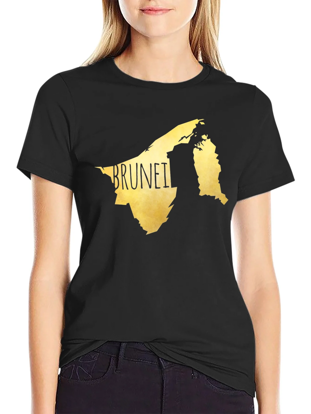 Brunei Map Graphic Tee - Black Cotton Casual T-Shirt product image 2