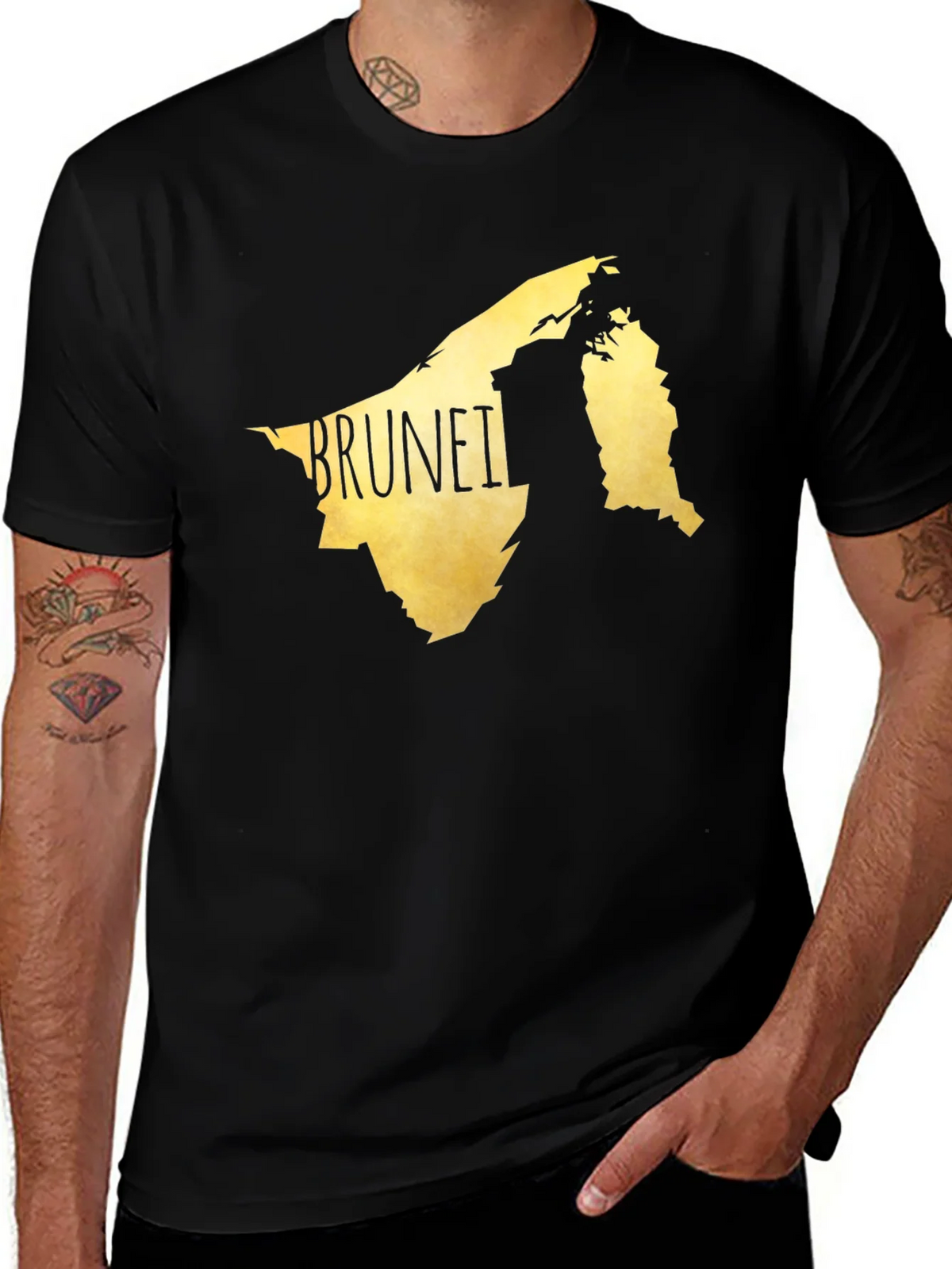 Brunei Map Graphic Tee - Black Cotton Casual T-Shirt product image 1
