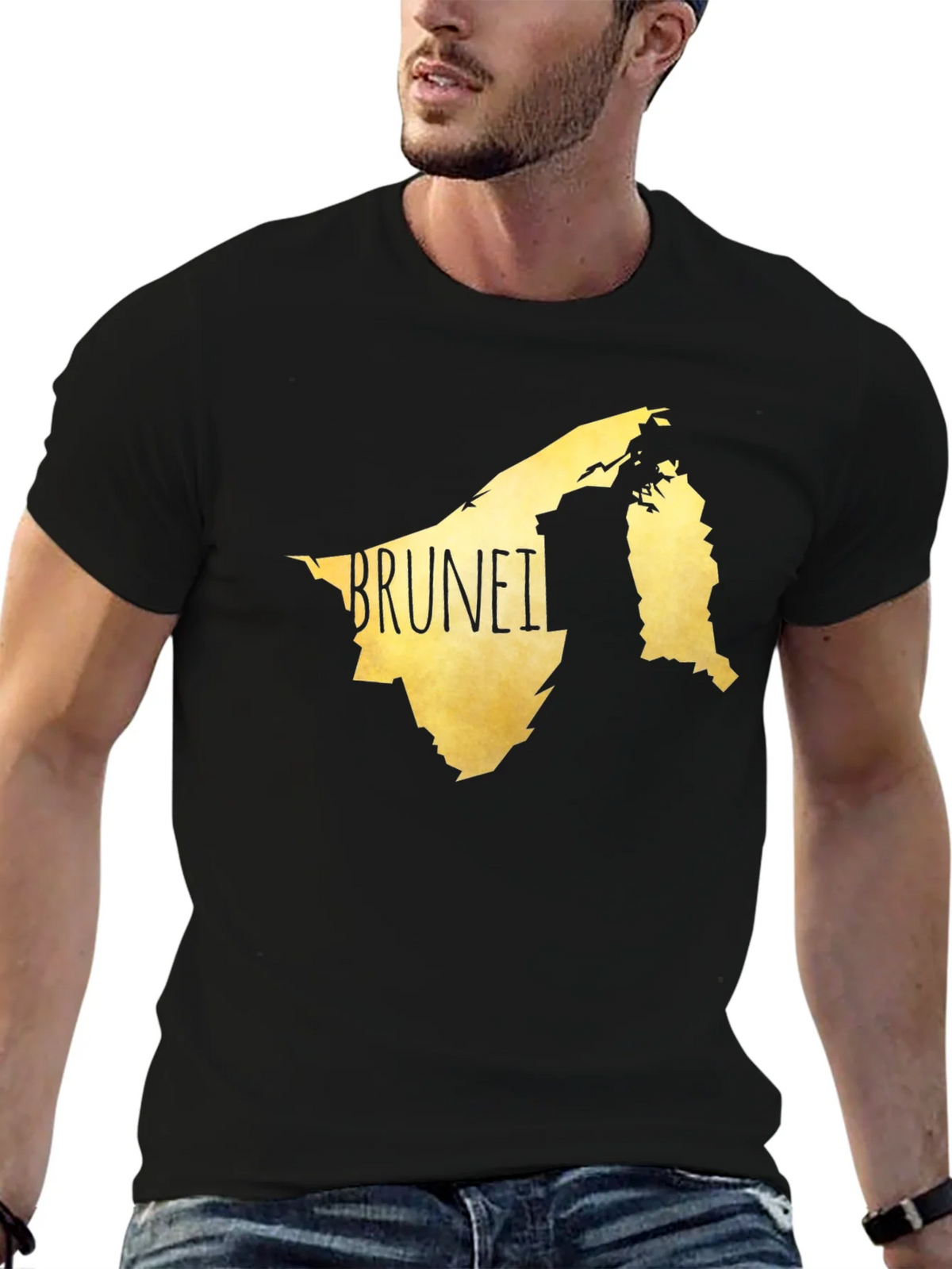 Brunei Map Graphic Tee - Black Cotton Casual T-Shirt product image 6