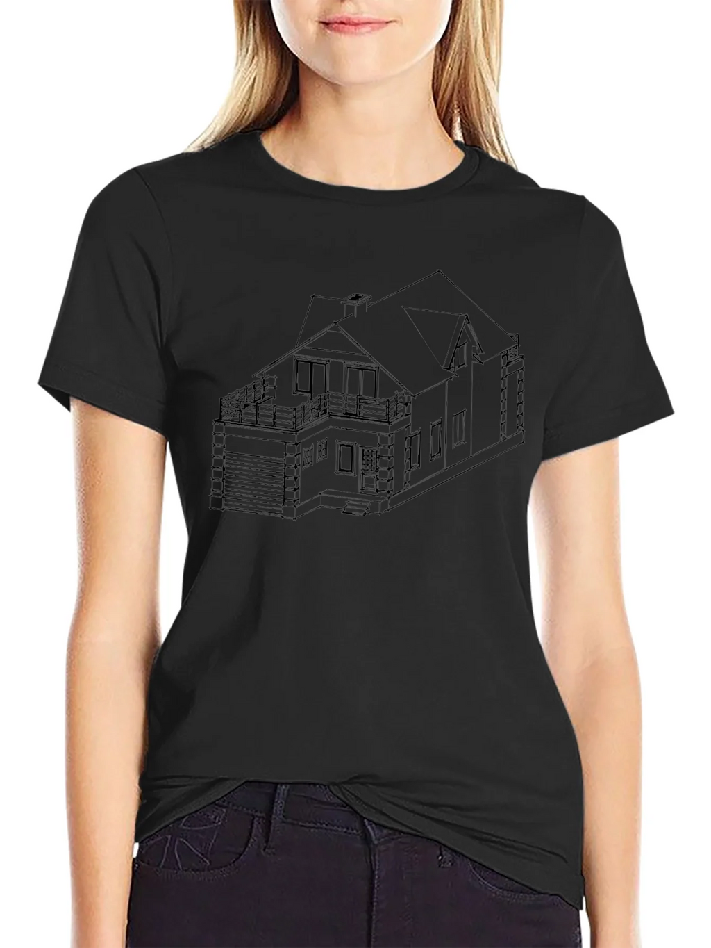 Modern Home Blueprint Black T-Shirt product image 2