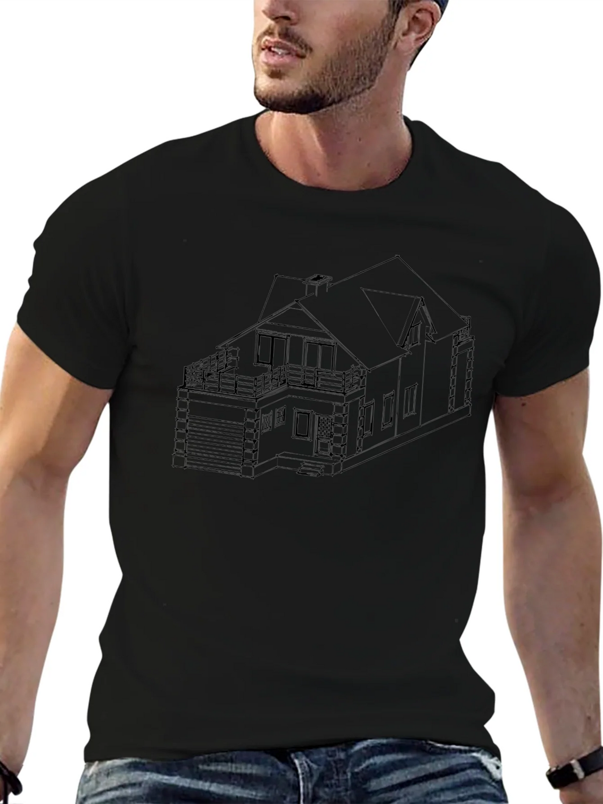 Modern Home Blueprint Black T-Shirt product image 6