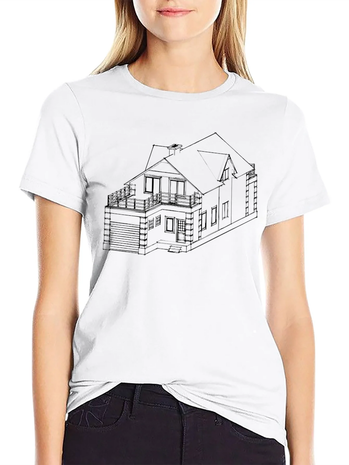 Modern Home Blueprint Black T-Shirt product image 7