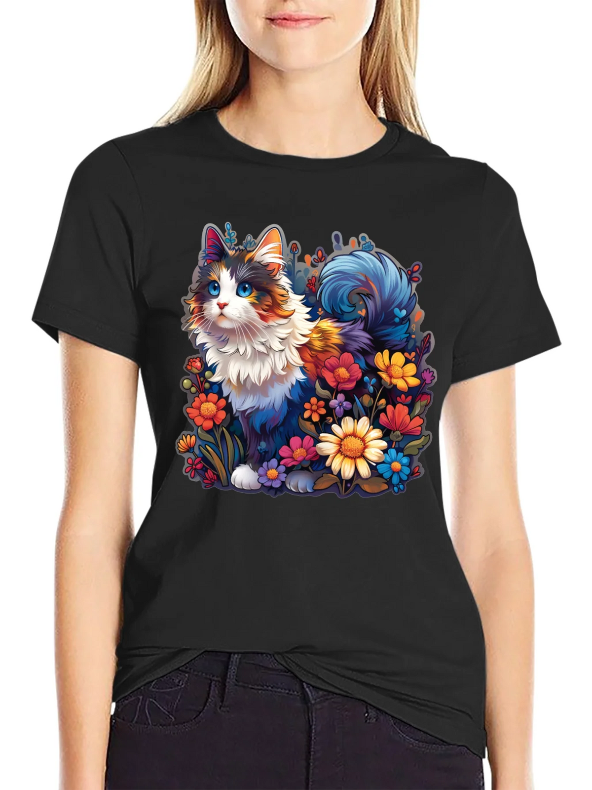 Floral Cat Graphic T-Shirt product image 2