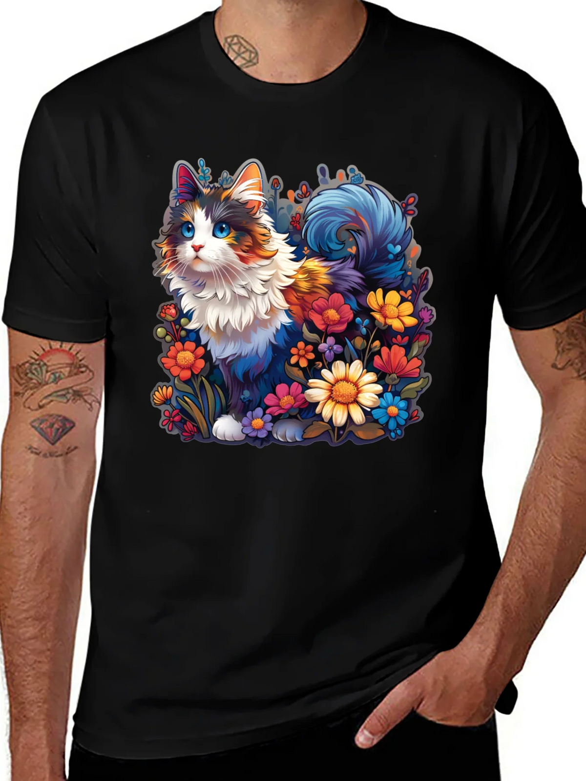Floral Cat Graphic T-Shirt product image 1