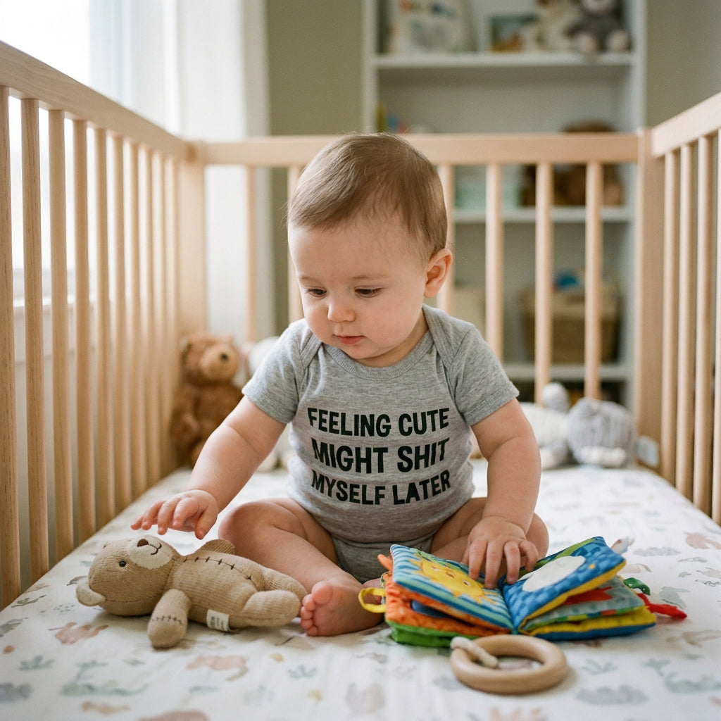 Feeling Cute Might Shit Myself Later Baby Bodysuit