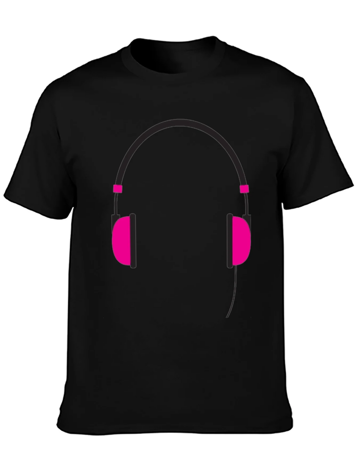 Graphic Tee: Headphones Design - Black Cotton Casual Wear product image 2