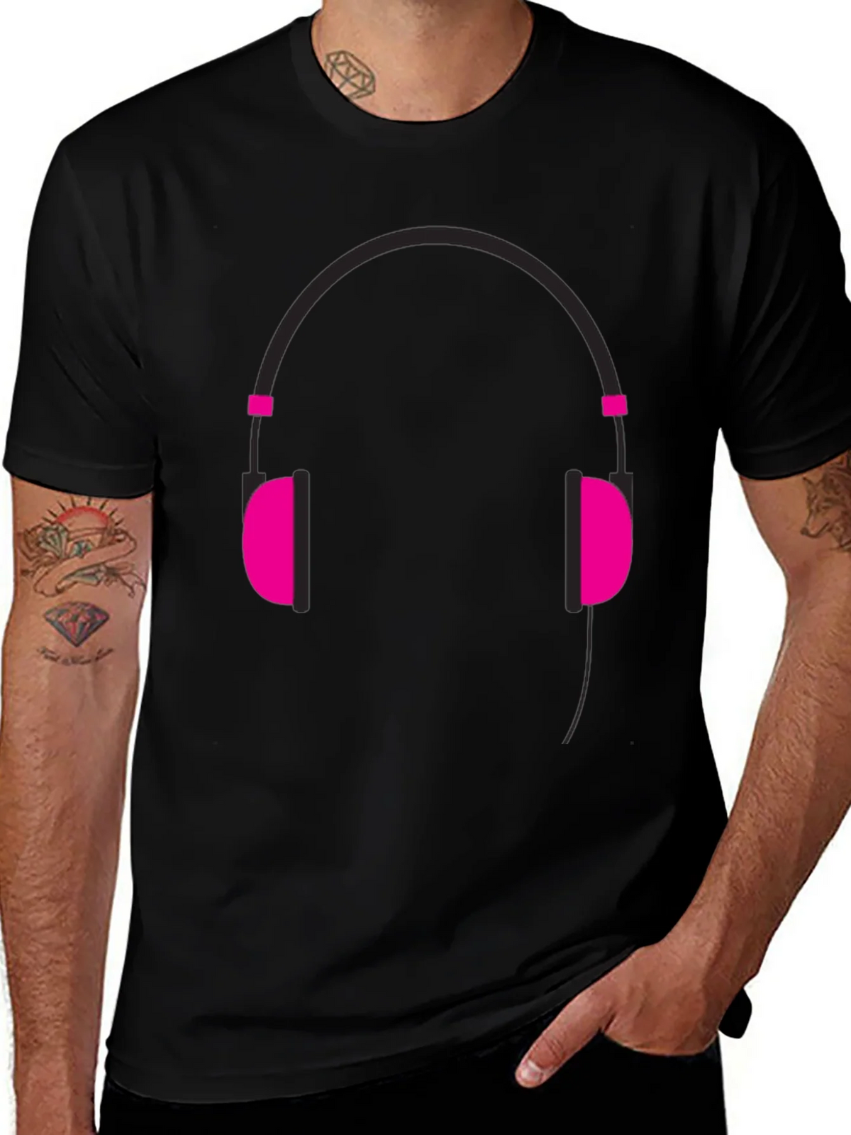 Graphic Tee: Headphones Design - Black Cotton Casual Wear product image 1