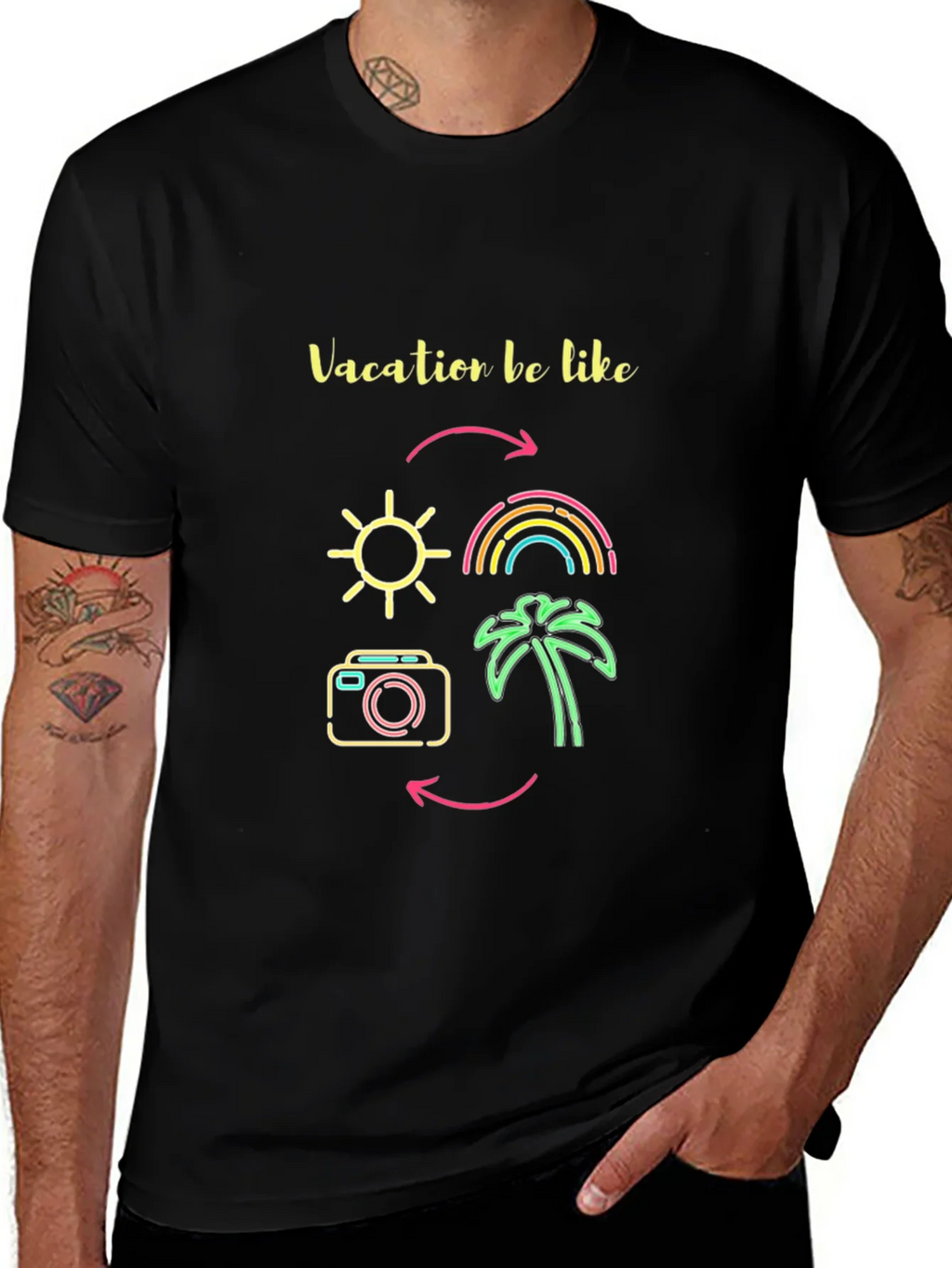 Vacation Mode Graphic Tee - Sun Rainbow Palm Tree product image 1