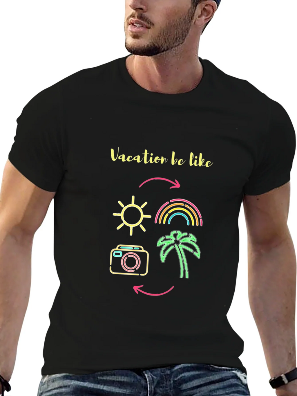 Vacation Mode Graphic Tee - Sun Rainbow Palm Tree product image 5
