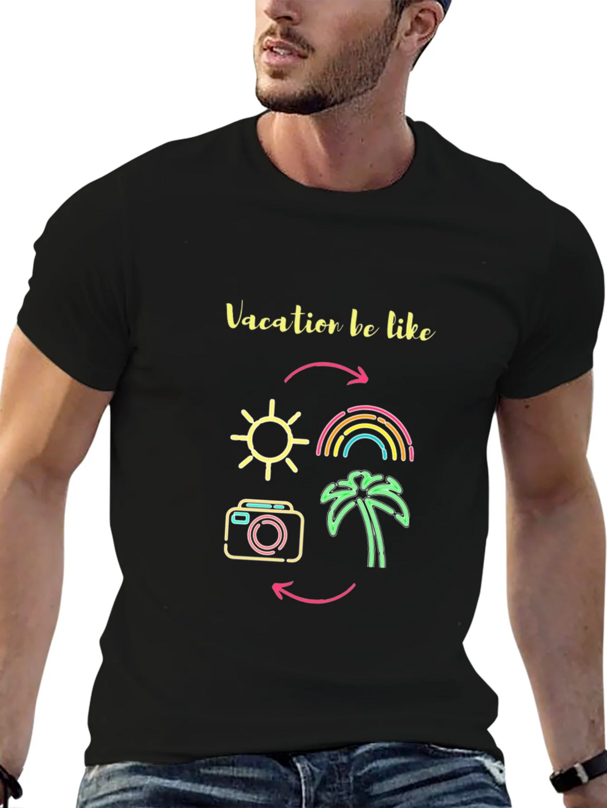 Vacation Mode Graphic Tee - Sun Rainbow Palm Tree product image 5