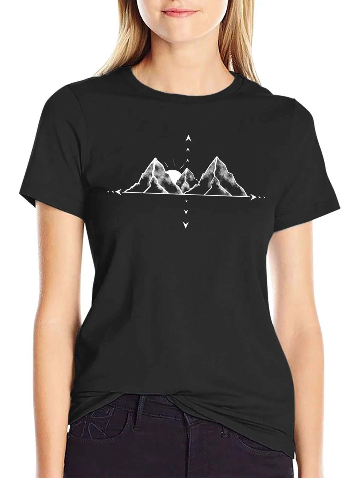 Mountain Graphic Tee - Black Cotton Casual Top product image 2