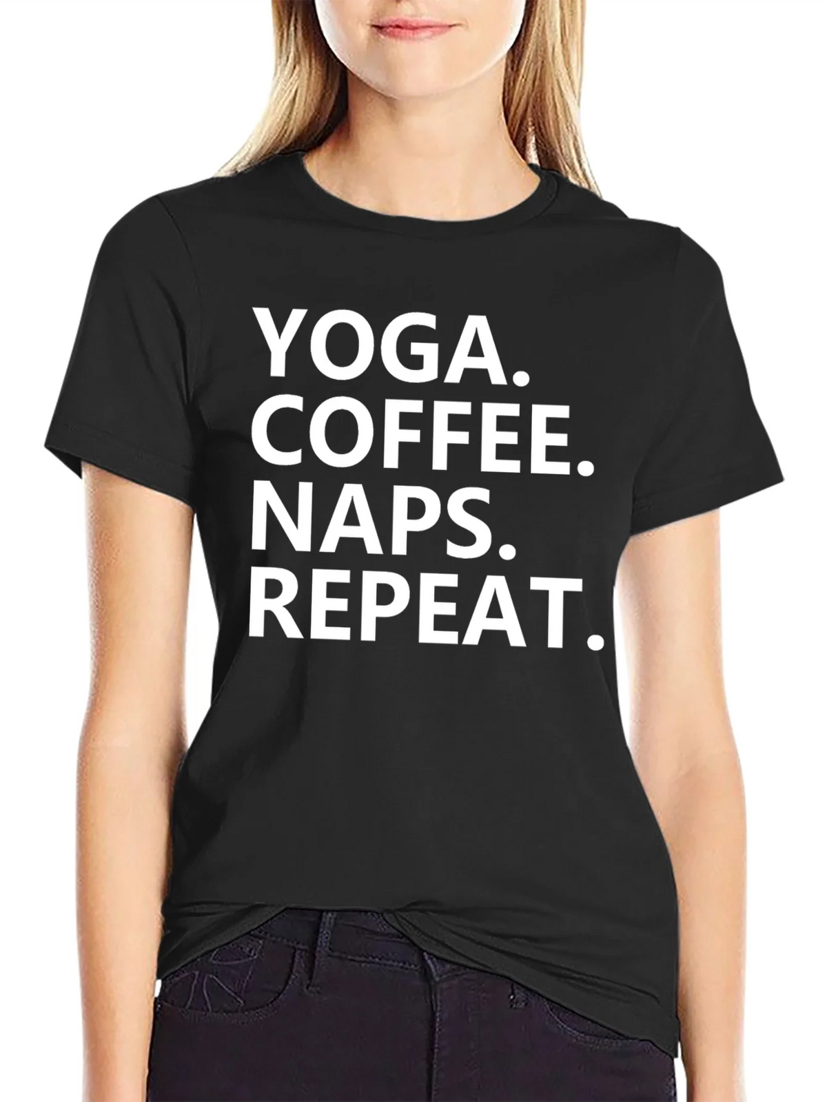 Yoga Coffee Naps Repeat T-Shirt - Black Graphic Tee product image 2