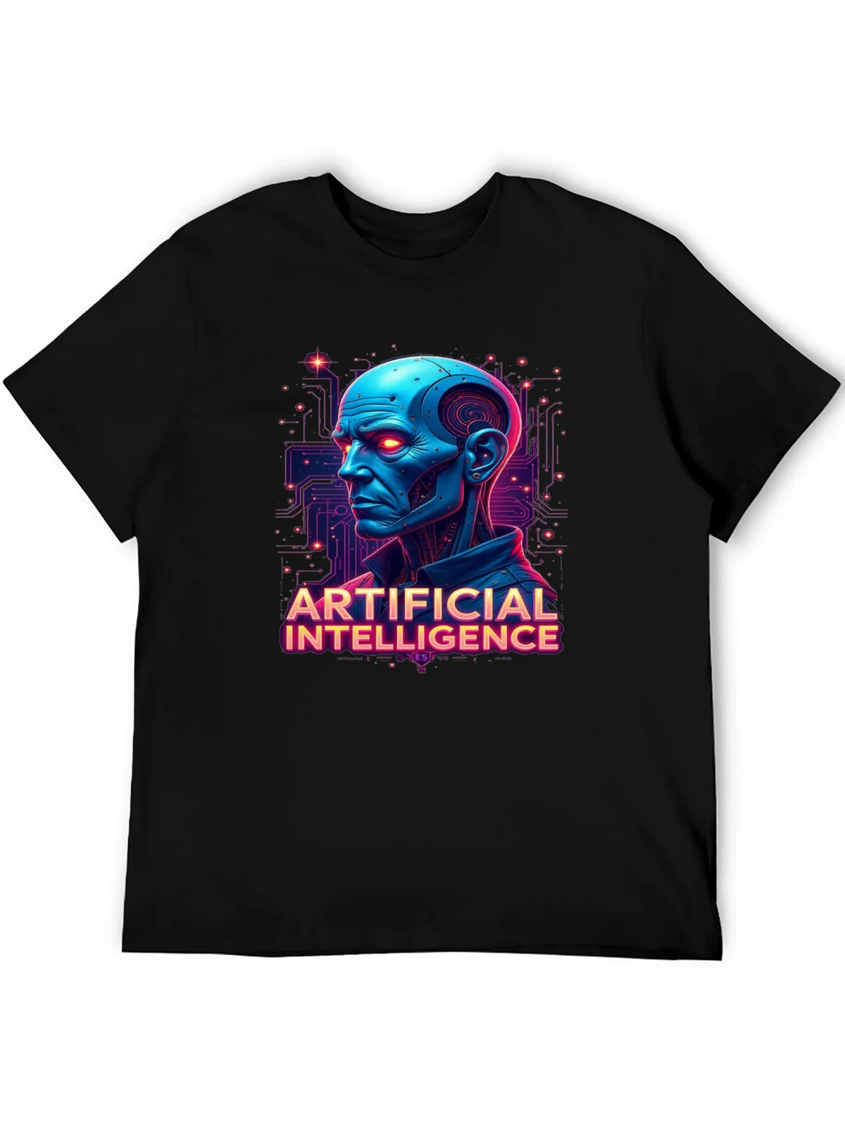 AI Robot Head Graphic Tee - Black T-Shirt product image 4