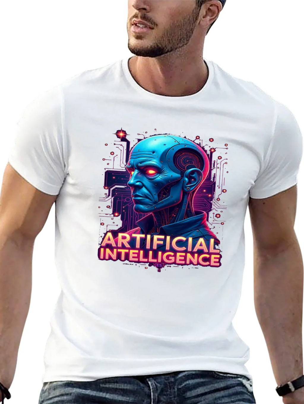 AI Robot Head Graphic Tee - Black T-Shirt product image 9