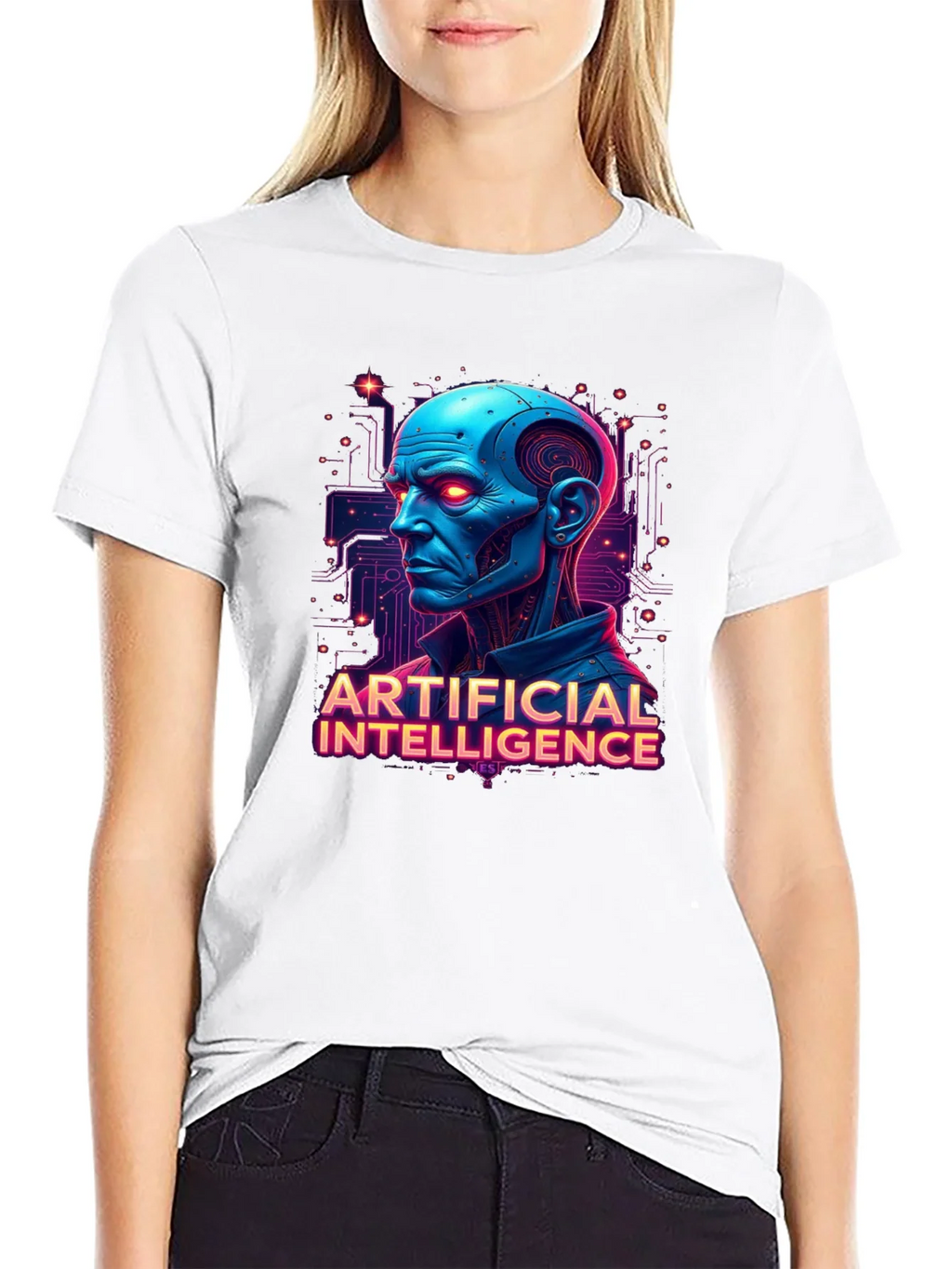 AI Robot Head Graphic Tee - Black T-Shirt product image 6