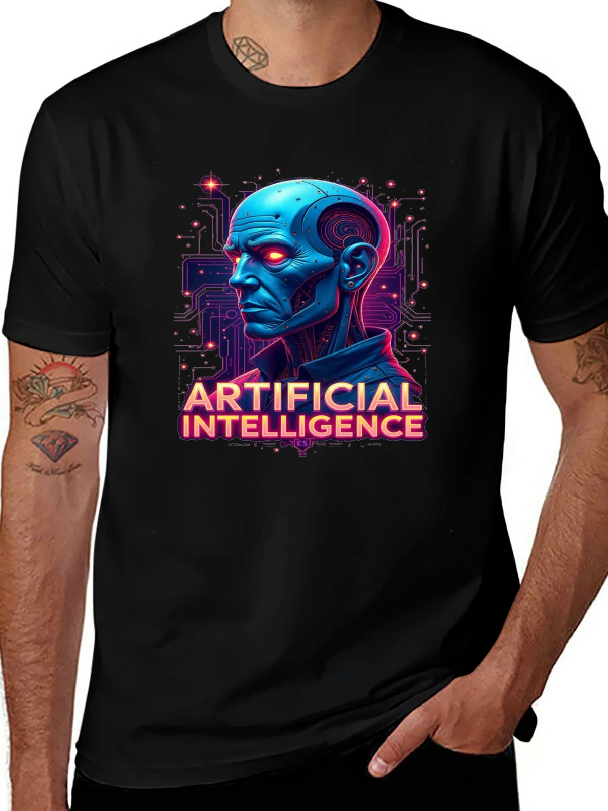 AI Robot Head Graphic Tee - Black T-Shirt product image 1