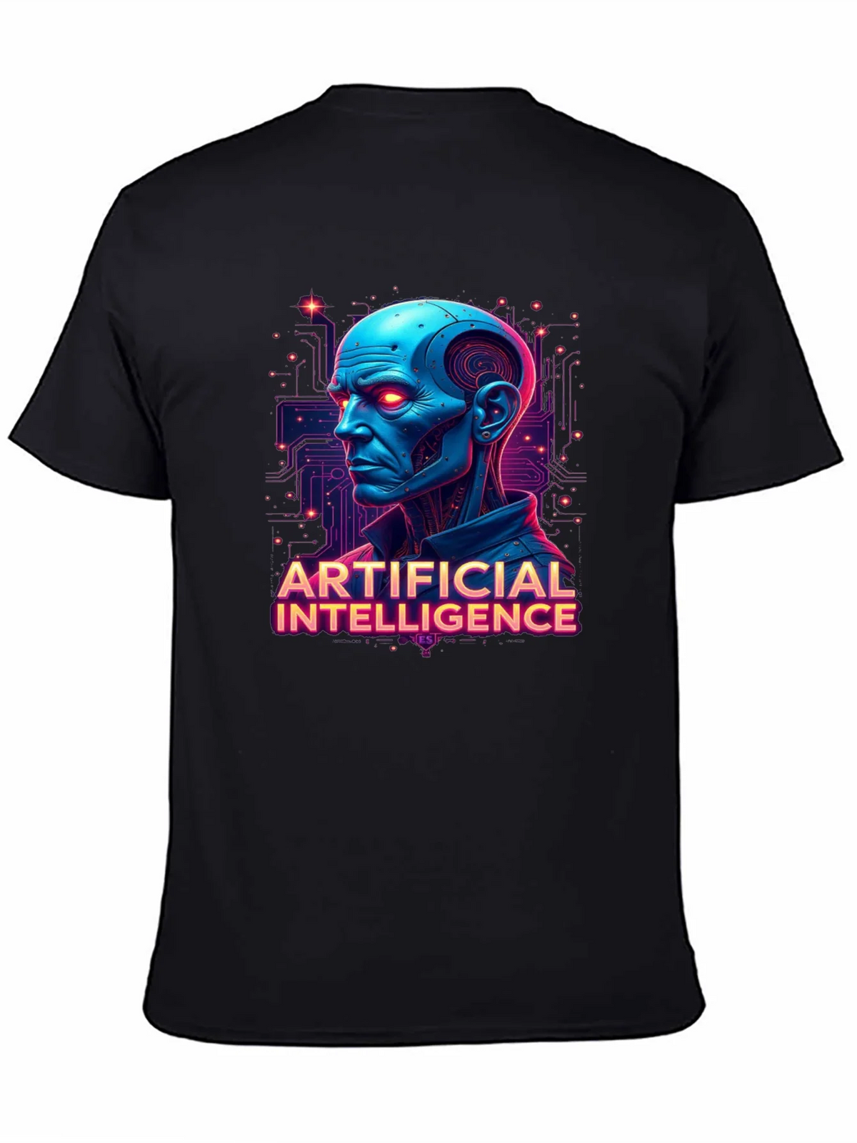 AI Robot Head Graphic Tee - Black T-Shirt product image 3
