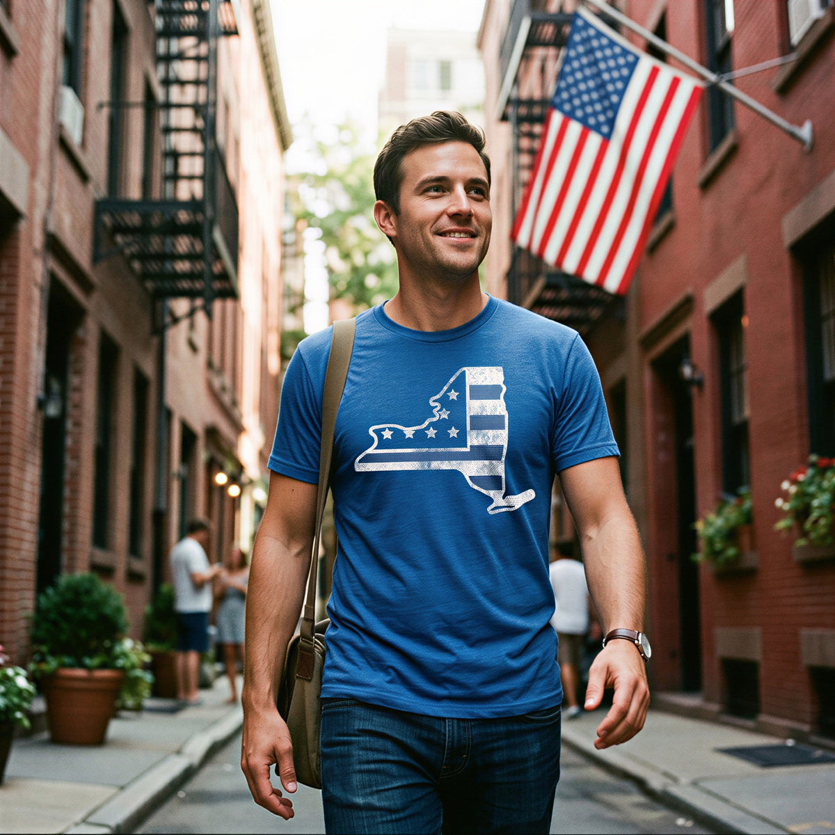 American Flag New York State Men's T Shirt product image 2