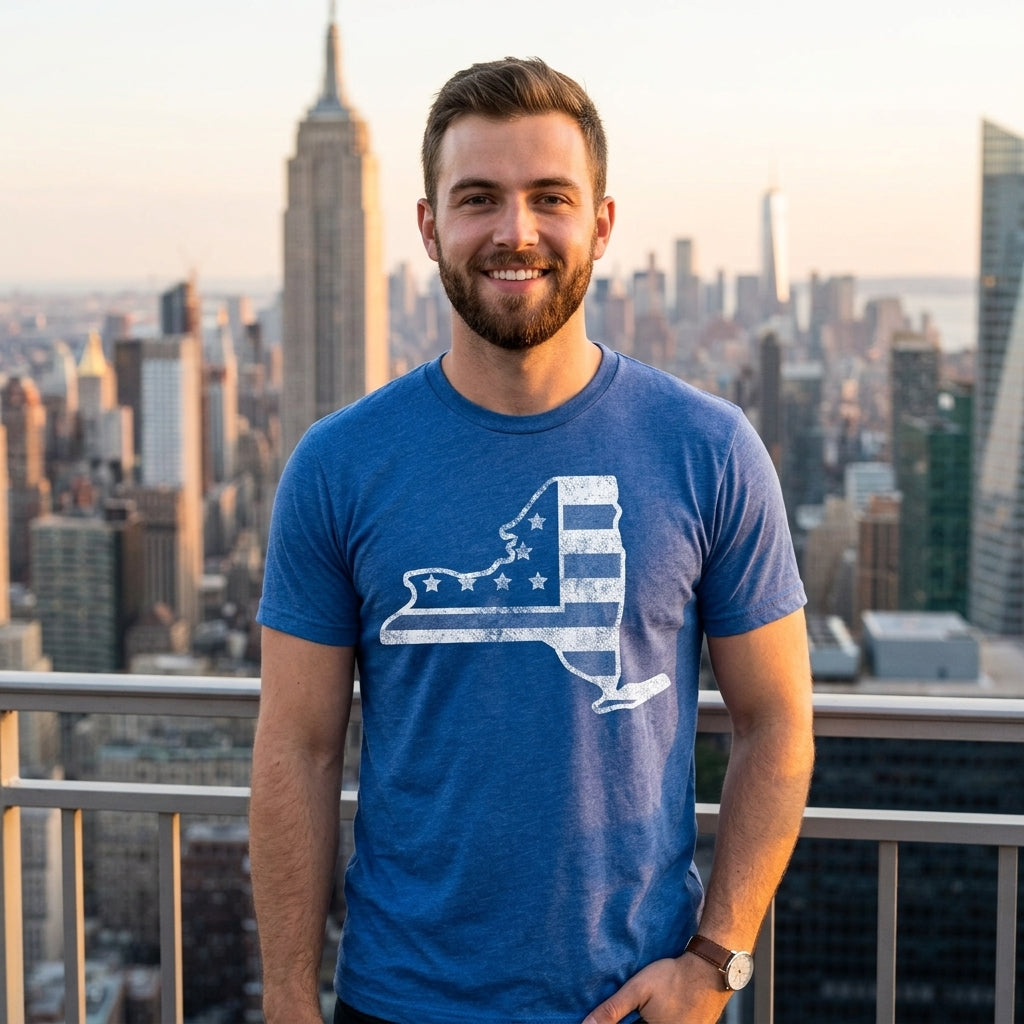 American Flag New York State Men's T Shirt product image 3