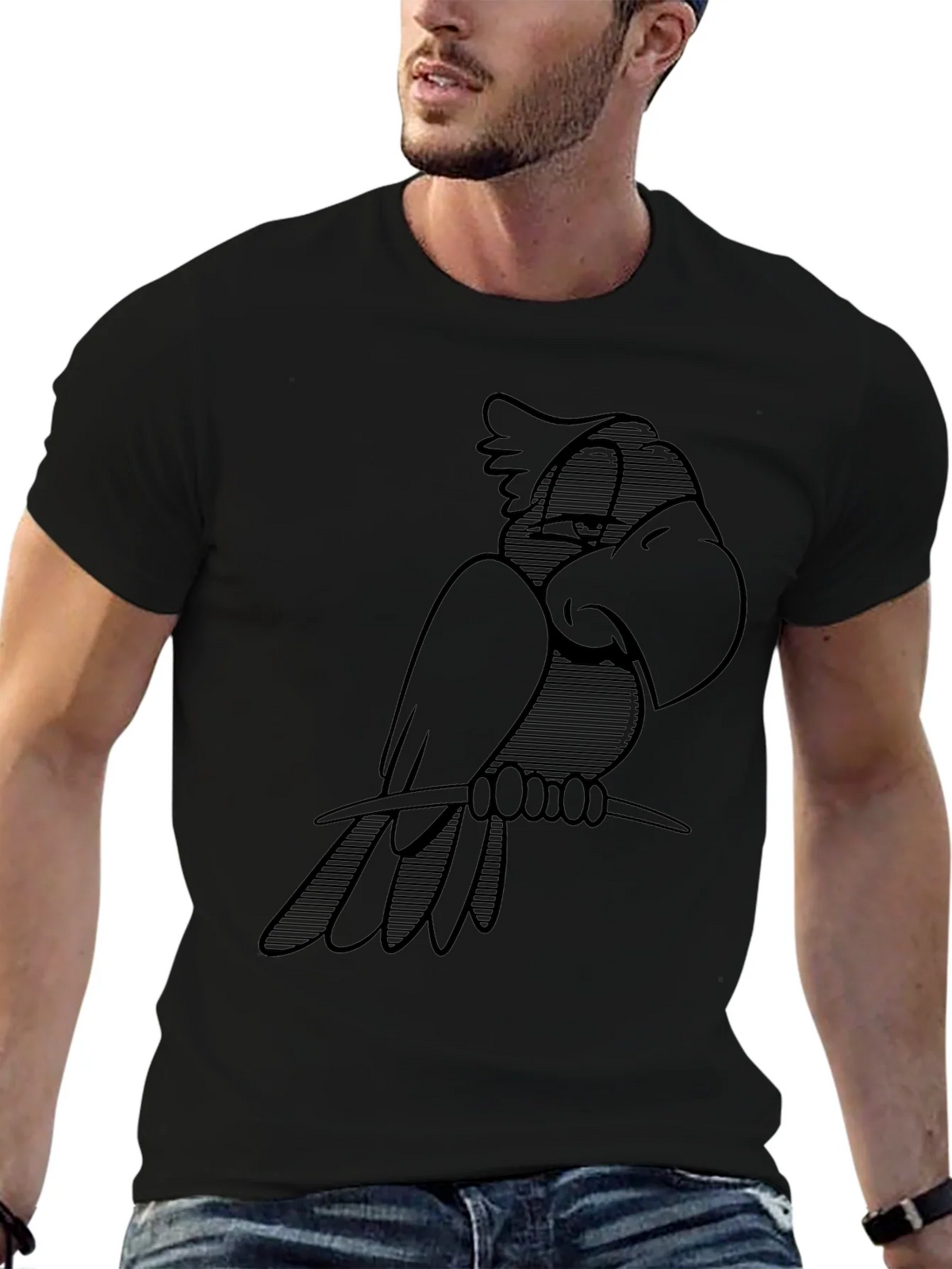 Cool Parrot Graphic Black T-Shirt product image 4