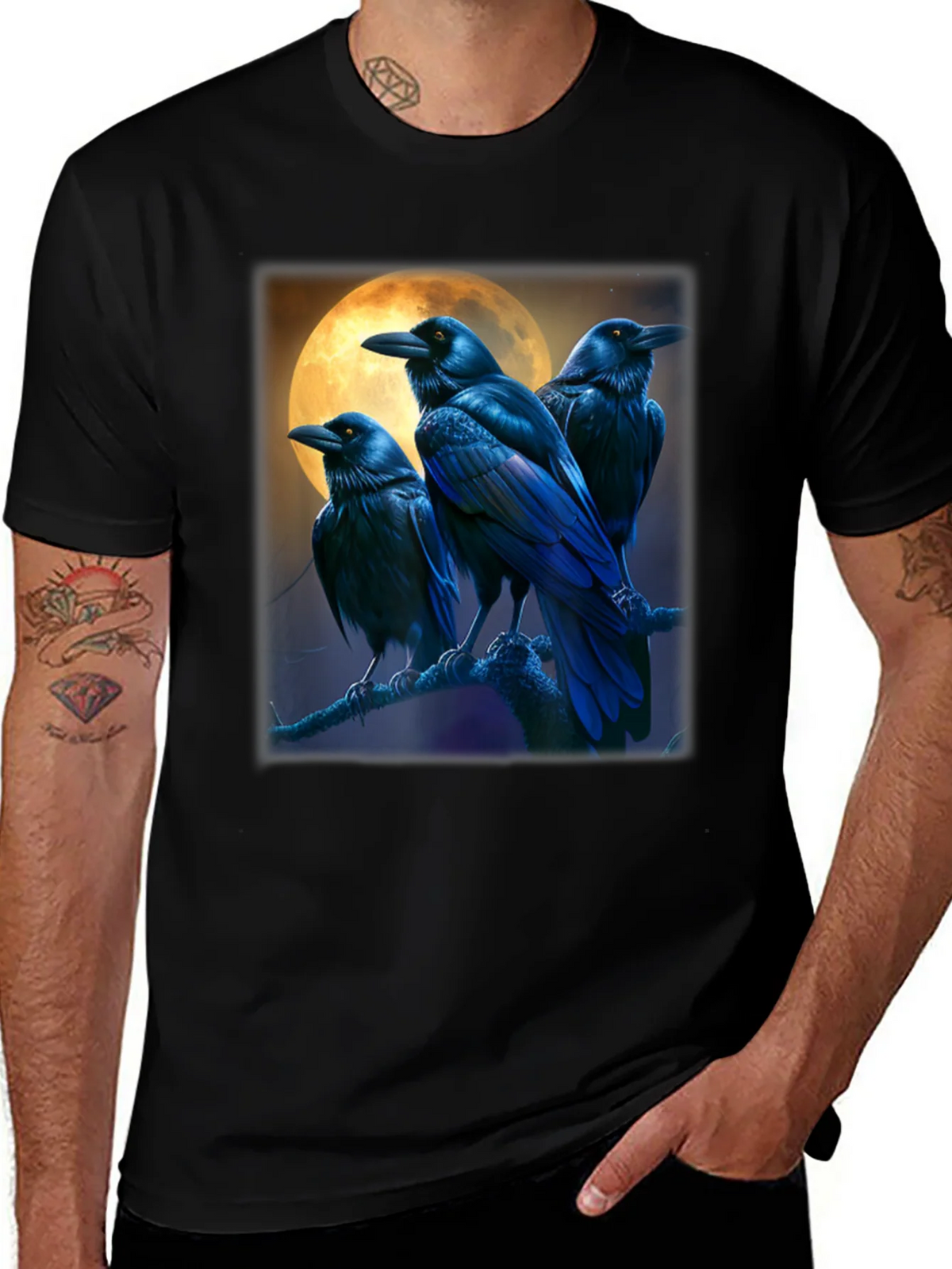 Raven Moon Graphic Tee - Black Cotton T-Shirt product image 1